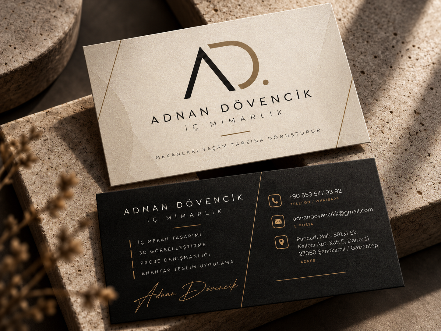 AD. Adnan Dövencik İç Mimarlık güncel kartvizit tasarımı